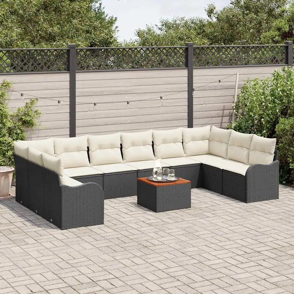 Set Divano da Giardino 11 pcs Nero e Crema polyrattan 3356171