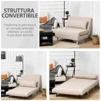 Poltrona Letto 3 in 1 con Schienale Reclinabile in 6 Posizioni, 94x78x80 cm, Beige