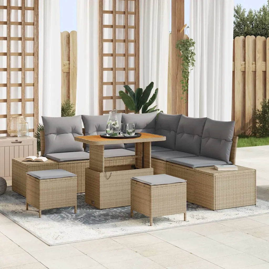 Set Divano da Giardino con cuscino 8 pcs Beige polyrattan 3362787