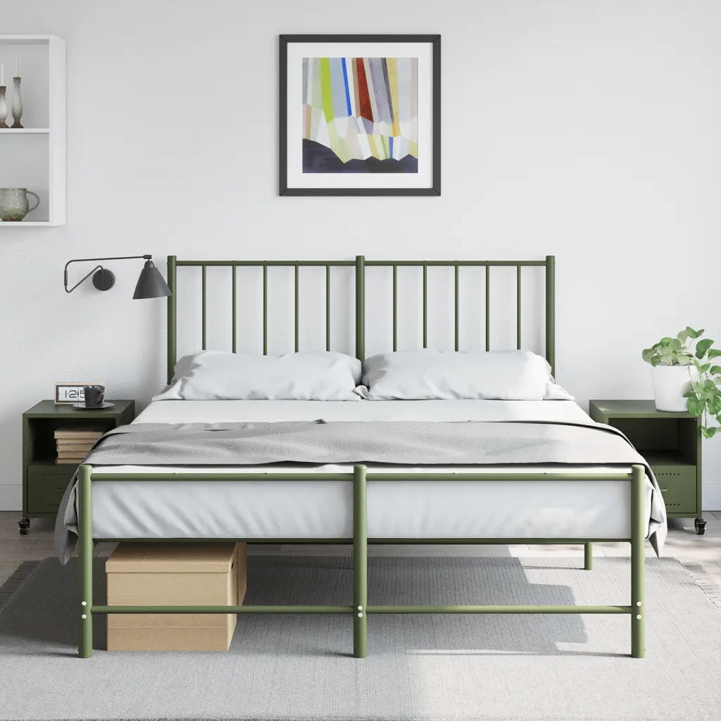 Set di 2 Comodini | Armadio da Notte | Mobiletto da notte Verde Oliva 36x39x43,5 cm in Acciaio