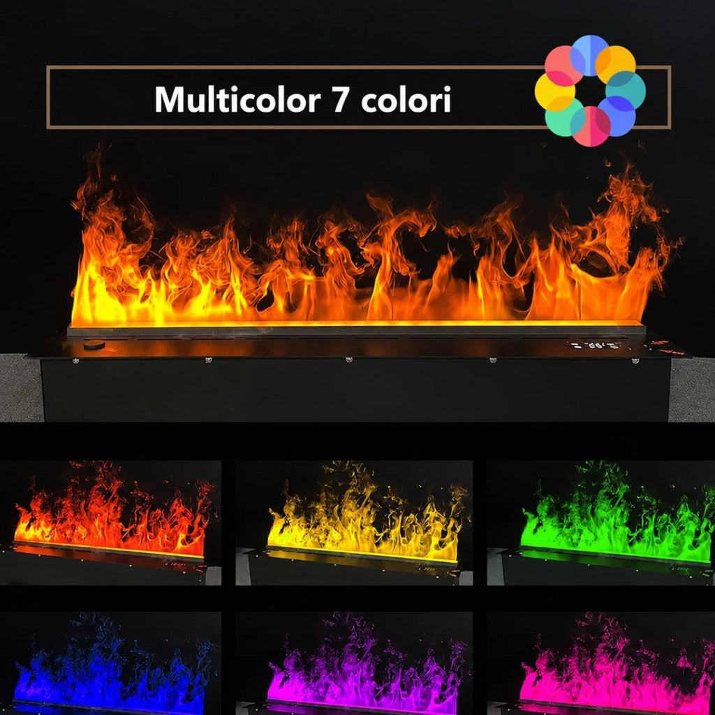 Camino Elettrico da Incasso Divina Fire VAPOR100 - Effetto Fiamma 3D a Vapore Acqueo, 7 Colori LED, Controllo APP e Telecomando, 100 cm - Divina Fire