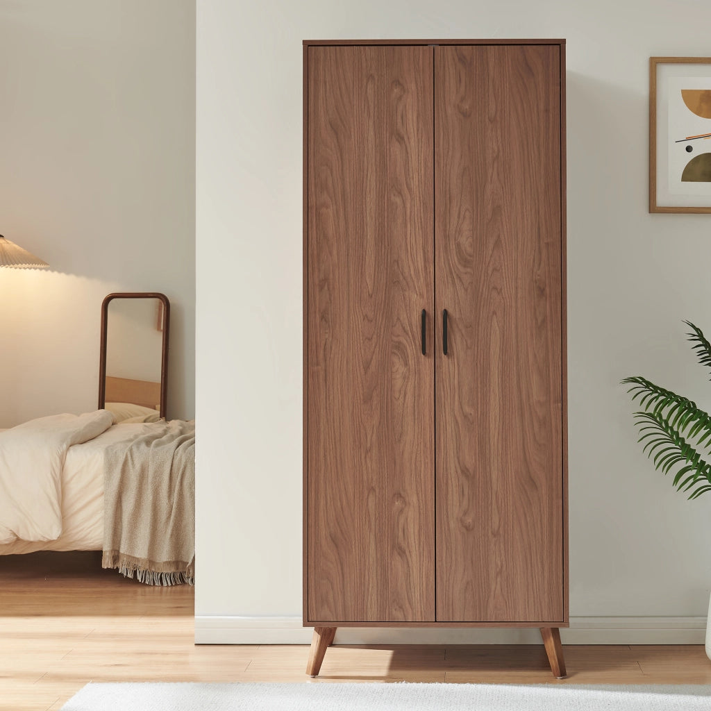 Armadio Guardaroba Norg con 2 Ante e Scomparto 191x80x52 cm - Effetto Noce [en.casa]
