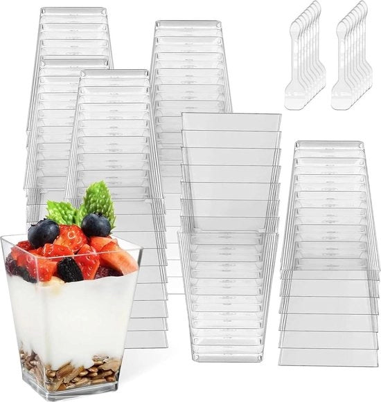 Dessert glasse in plastica - 50 pezzi - 240 ml - bicchieri dessert con cucchiai riutilizzabili - mousse puddin gelato - dessert festa natale festa all'aperto