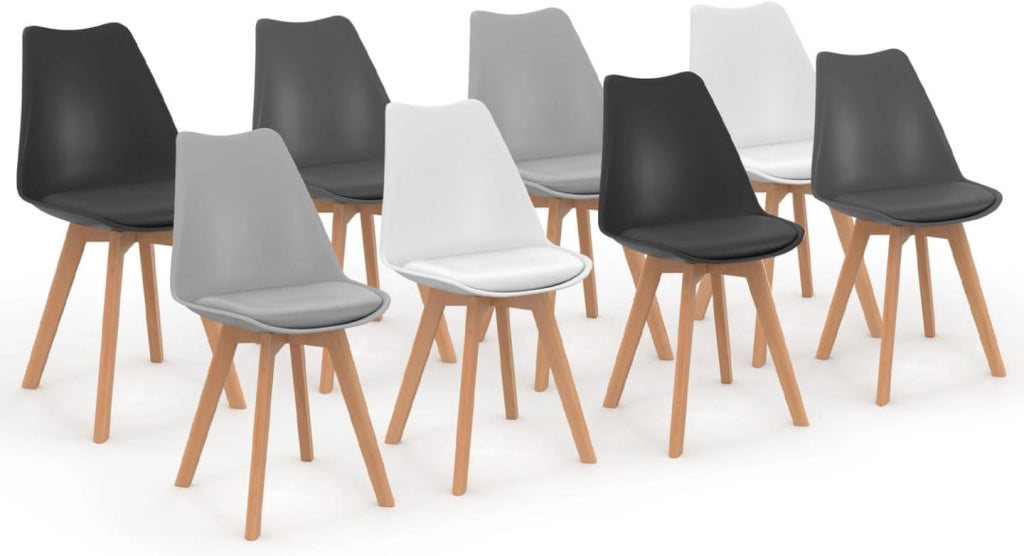Set di 8 sedie scandinave SARA colore misto bianco x2, grigio chiaro x2, grigio scuro x2, nero x2
