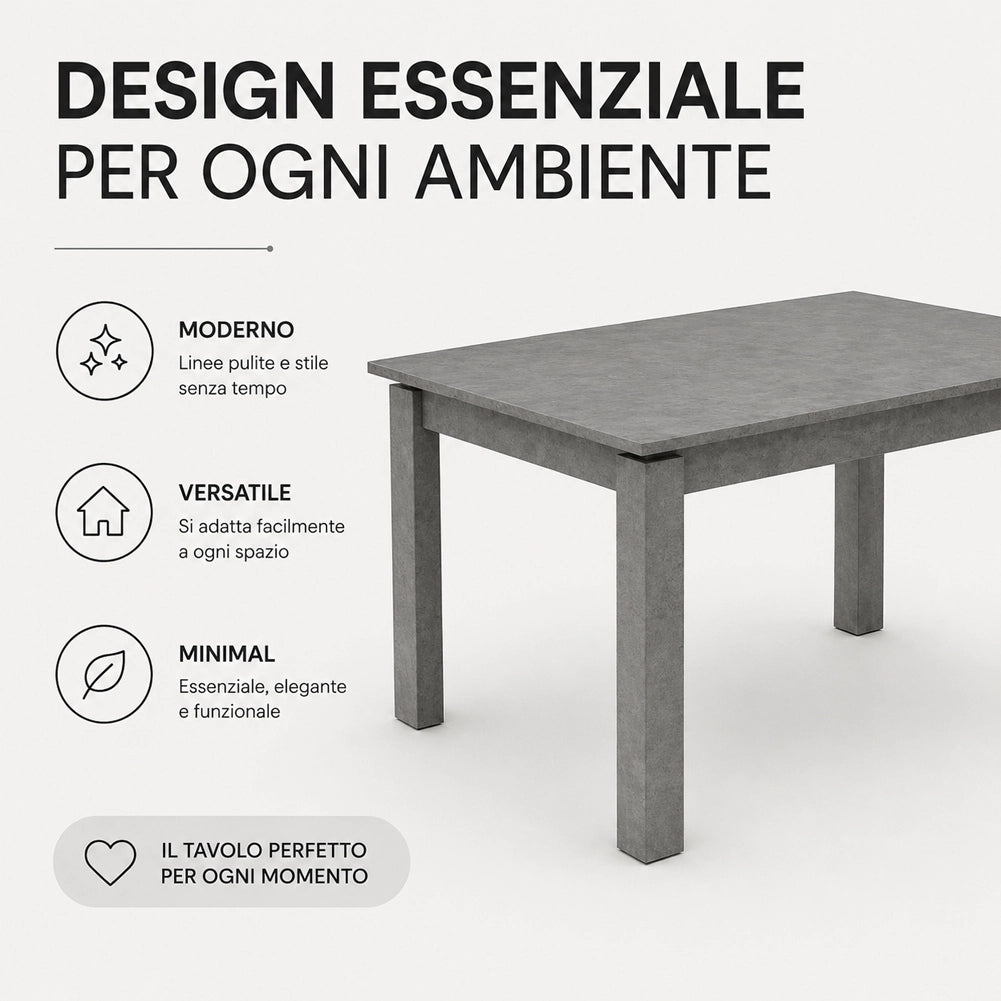 Tavolo da Pranzo 120x80 Allungabile fino a 170 cm Rettangolare in Legno Grigio