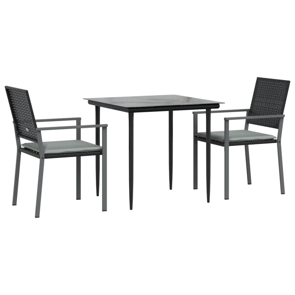 Set Pranzo da Giardino 3pz | Set Salotto da Giardino con Cuscini in Polyrattan e Acciaio