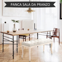 Panca Fondoletto Vintage Trapuntata a Bottoni 110x40x48 cm Tessuto Effetto Lino Beige