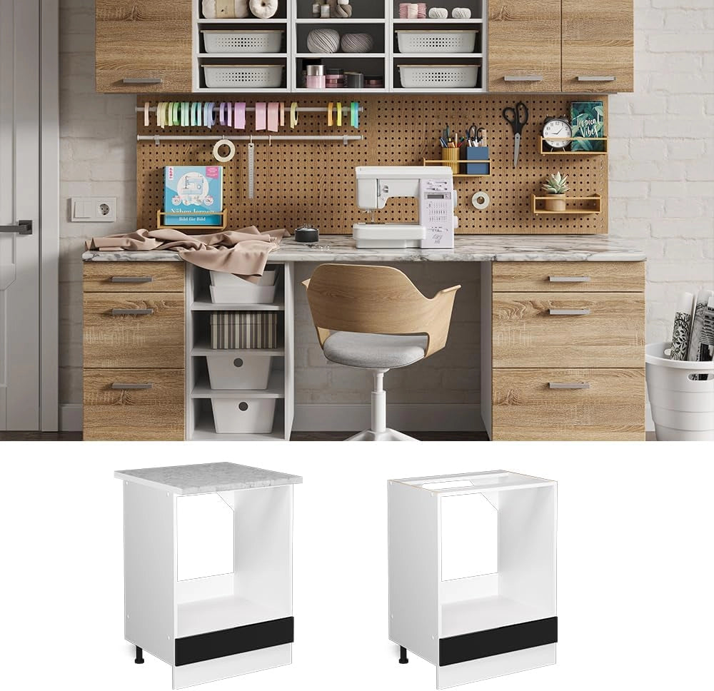 Base universale R-Line, Nero lucido, 60 cm con grande nicchia, senza piano di lavoro, per la conservazione di attrezzi per la pulizia e utensili domestici