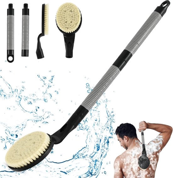 Rugborstel con lunghe setole per la doccia, 55,1 cm rugborstel per la doccia, scrubber per la pelle, esfoliazione e miglioramento della salute della pelle per anziani con limitazioni di movimento delle braccia