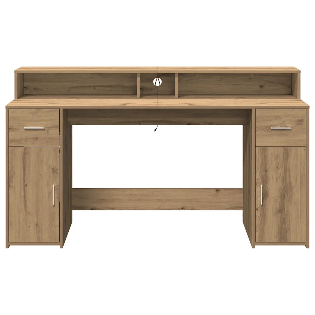 Scrivania con Luci LED Rovere 160x55x91 cm in Legno Multistrato