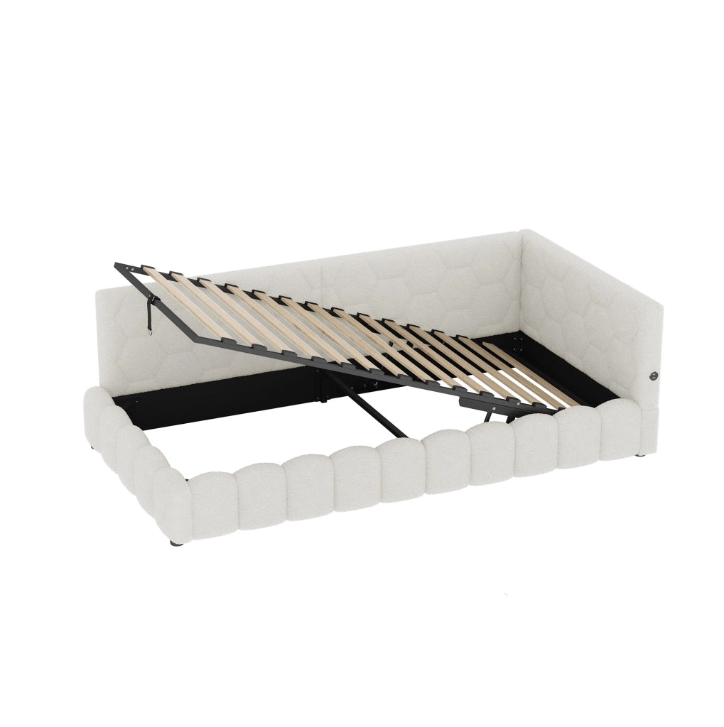Letto daybed 90x200 cm con contenitore; LED; USB e Type-C; in Vliesimitat bianco