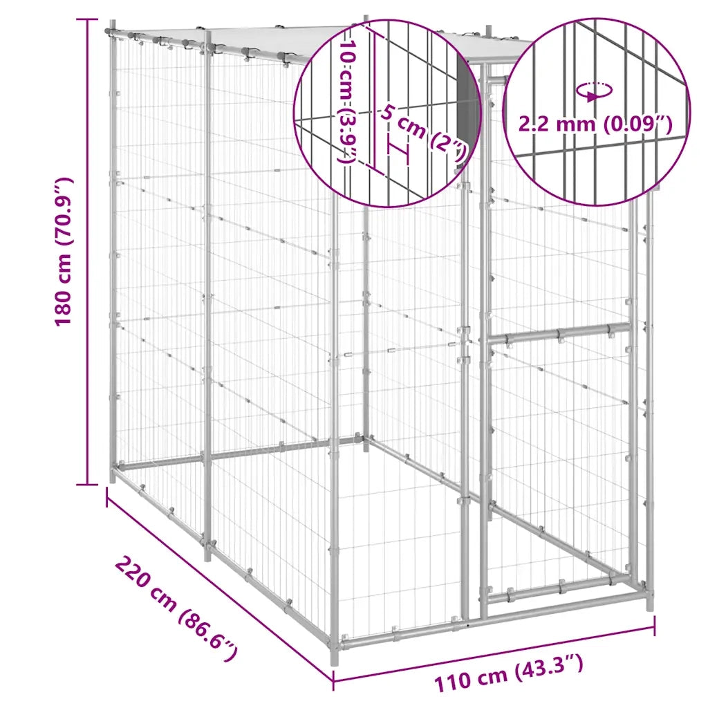 Gabbia per Cani da Esterno in Acciaio con Tetto 110x220x180 cm cod mxl 55965