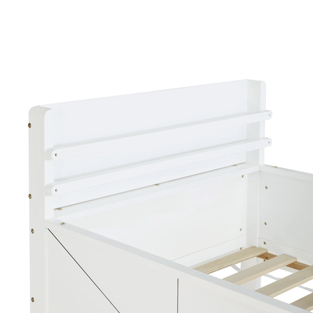 Letto a castello 90 × 200 cm con scala contenitore, armadi sotto letto, sponde alte, senza materasso, bianco