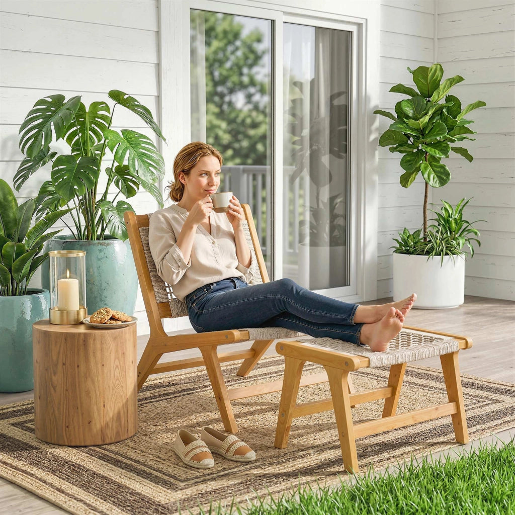 Sedia Lounge con Poggiapiedi ¨C Zephmum ¨C Acacia, Rattan, Grigio 2 Pezzi