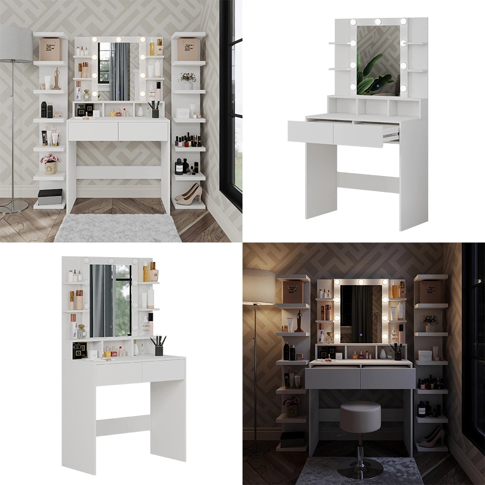 Vicco Tavolo da toeletta Bianco 80 cm con illuminazione a LED