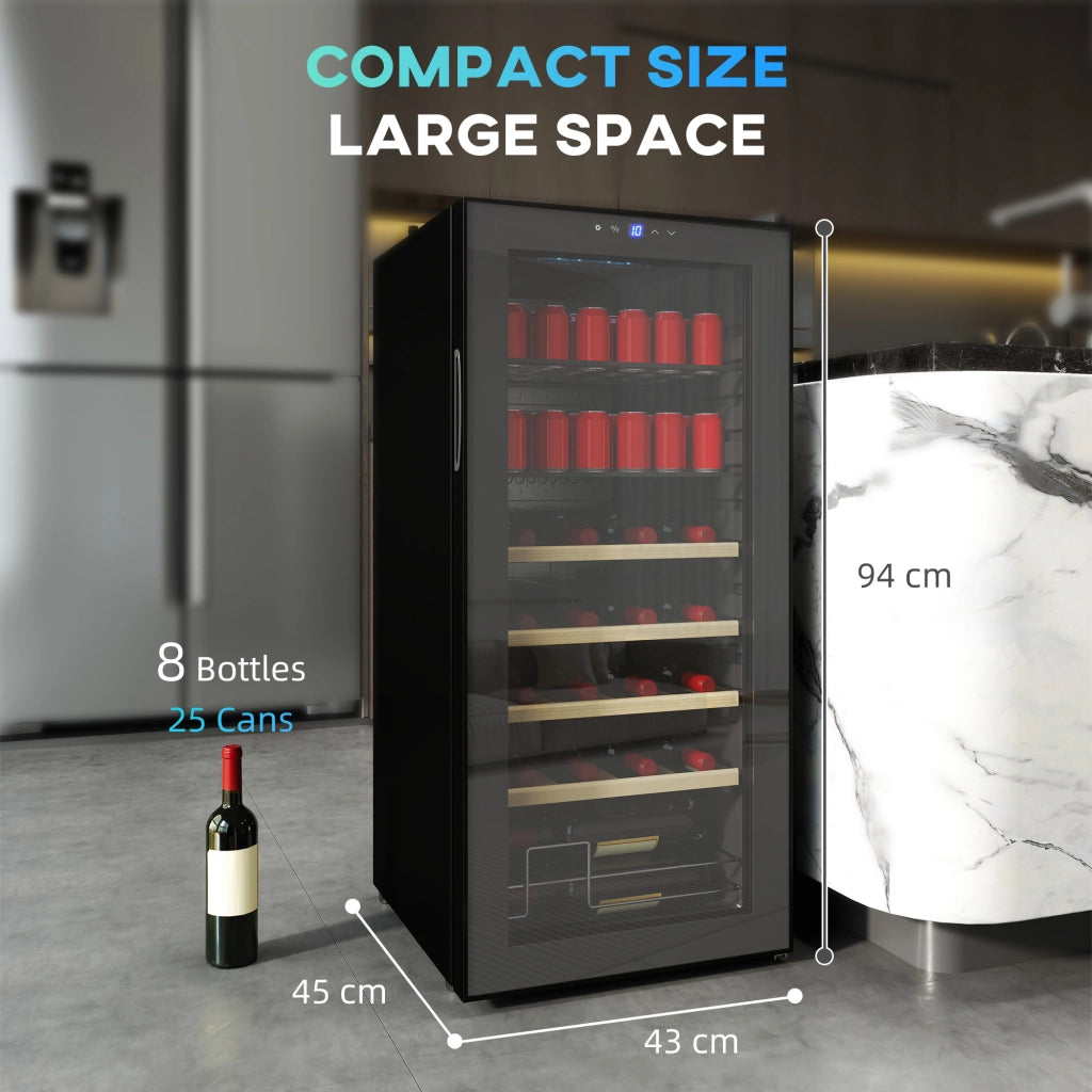 Cantinetta Frigorifero per Vino da 92L con Ripiani Regolabili per 20 Bottiglie e 50 Lattine 43x45x94 cm Nero