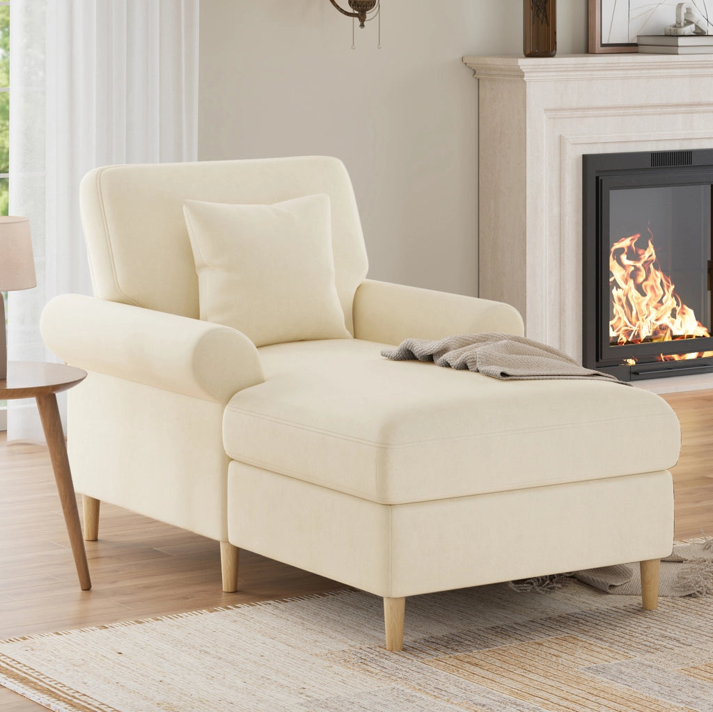 Poltrona relax reclinabile in velluto beige con cuscino