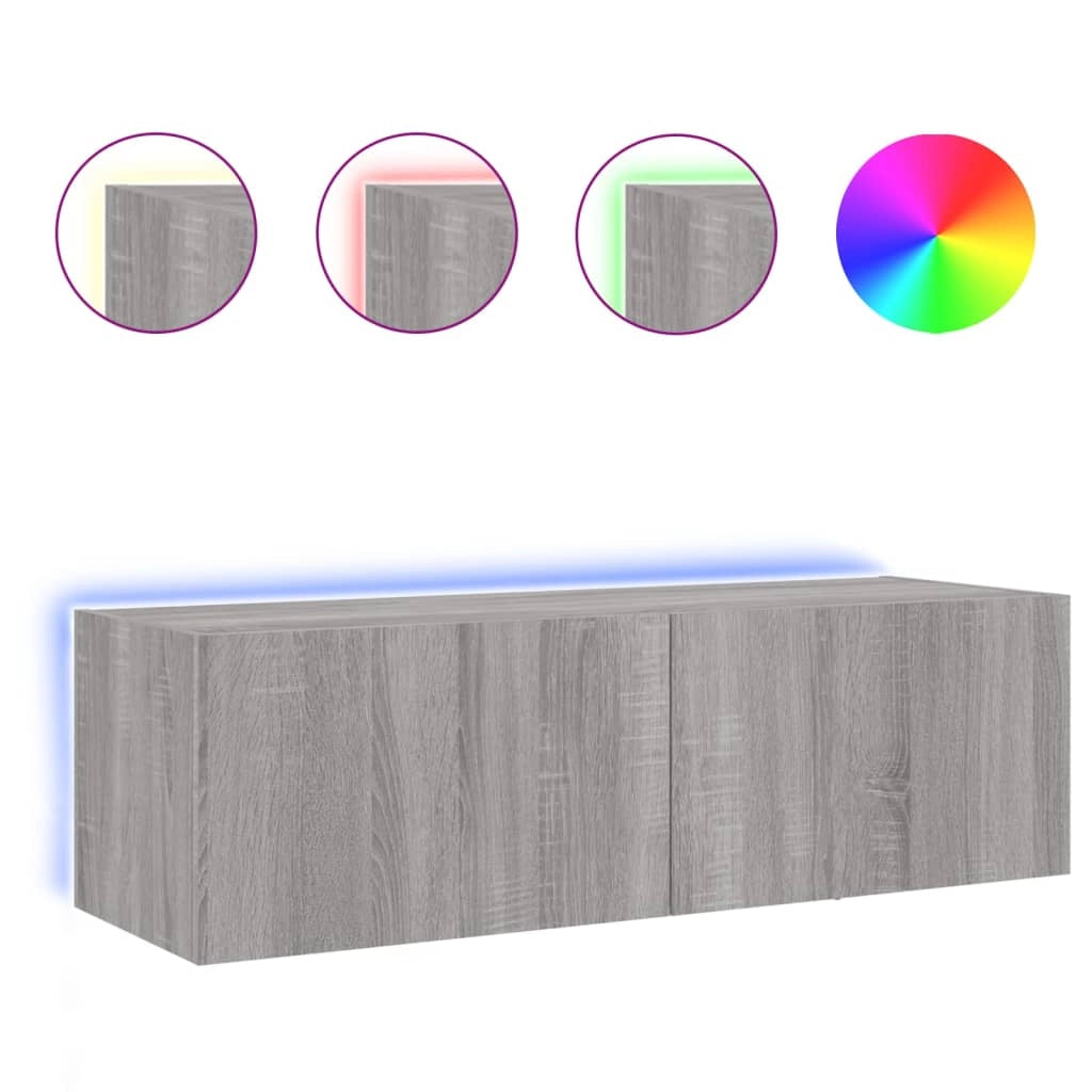 Mobile TV multimediale mensola TV credenza mobile TV sala da pranzo soggiorno camera da letto mobile da parete con luci LED Sonoma 100 x 35 x 31 cm grigio 02_0028037