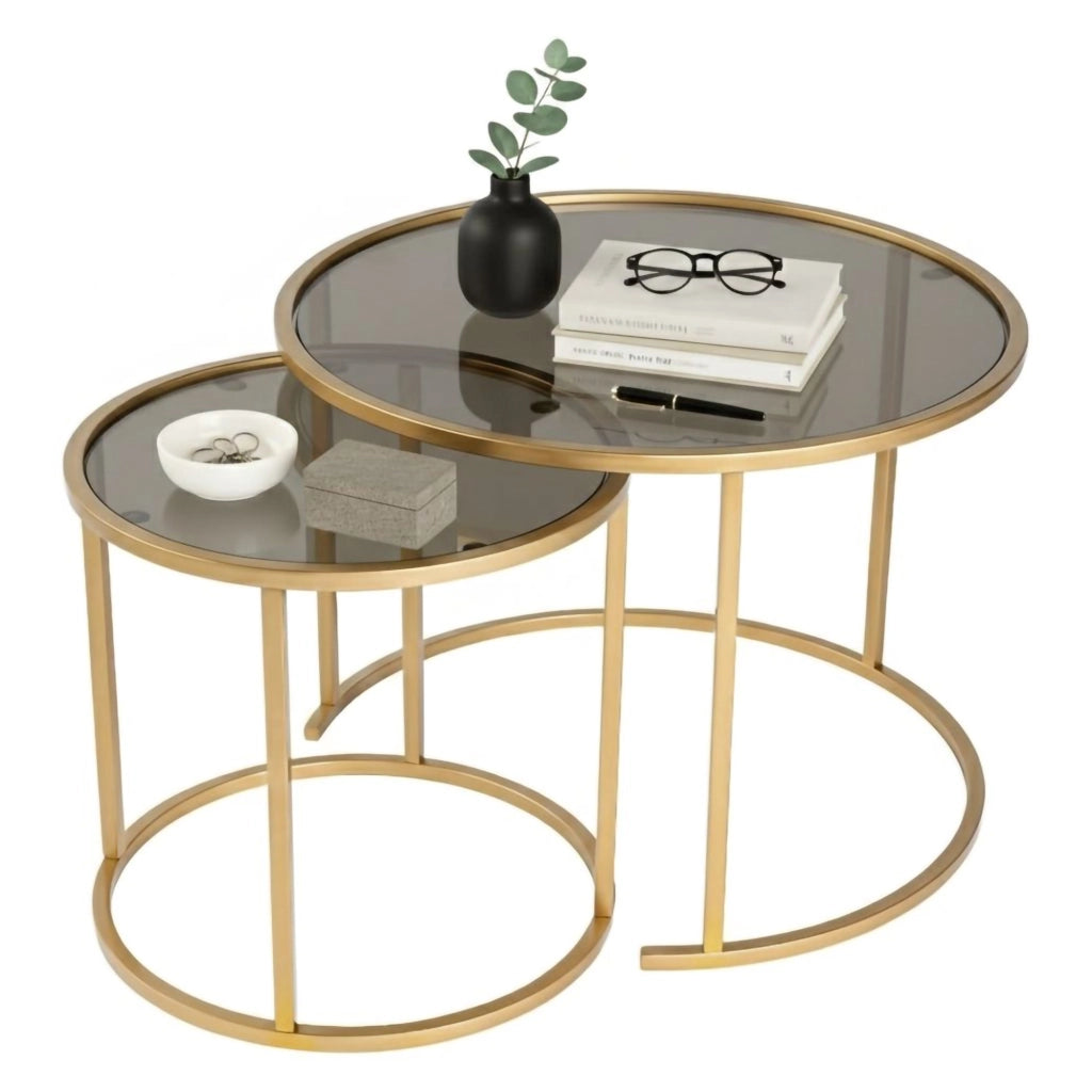 Xaden, Tavolino da Salotto set di 2 Tavolini, 60x60x43h cm oro Bronzo