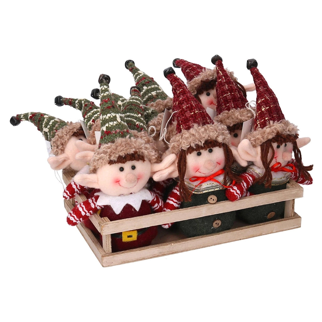 Set 12 Pupazzi Elfo in Tessuto verde rosso cm 26x18x23