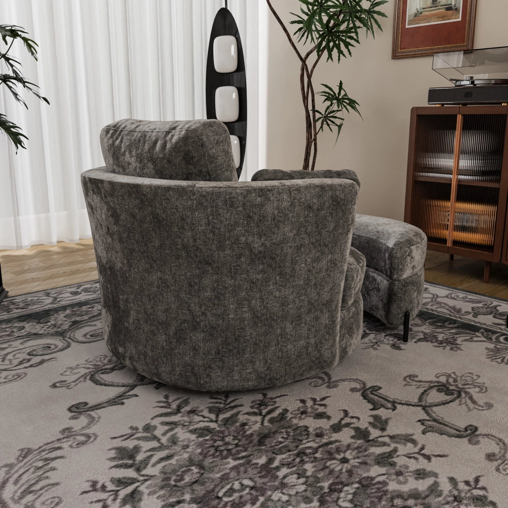 Poltrona oversize moderna - Zephmum- Grigio chenille, cuscini separati, pouf lunare