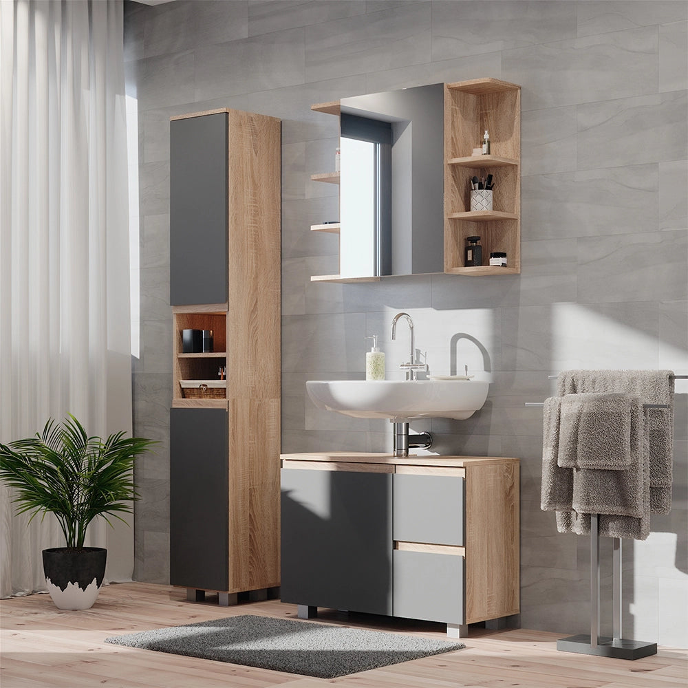 Vicco Set mobili bagno Sonoma 3 parti, con armadio alto