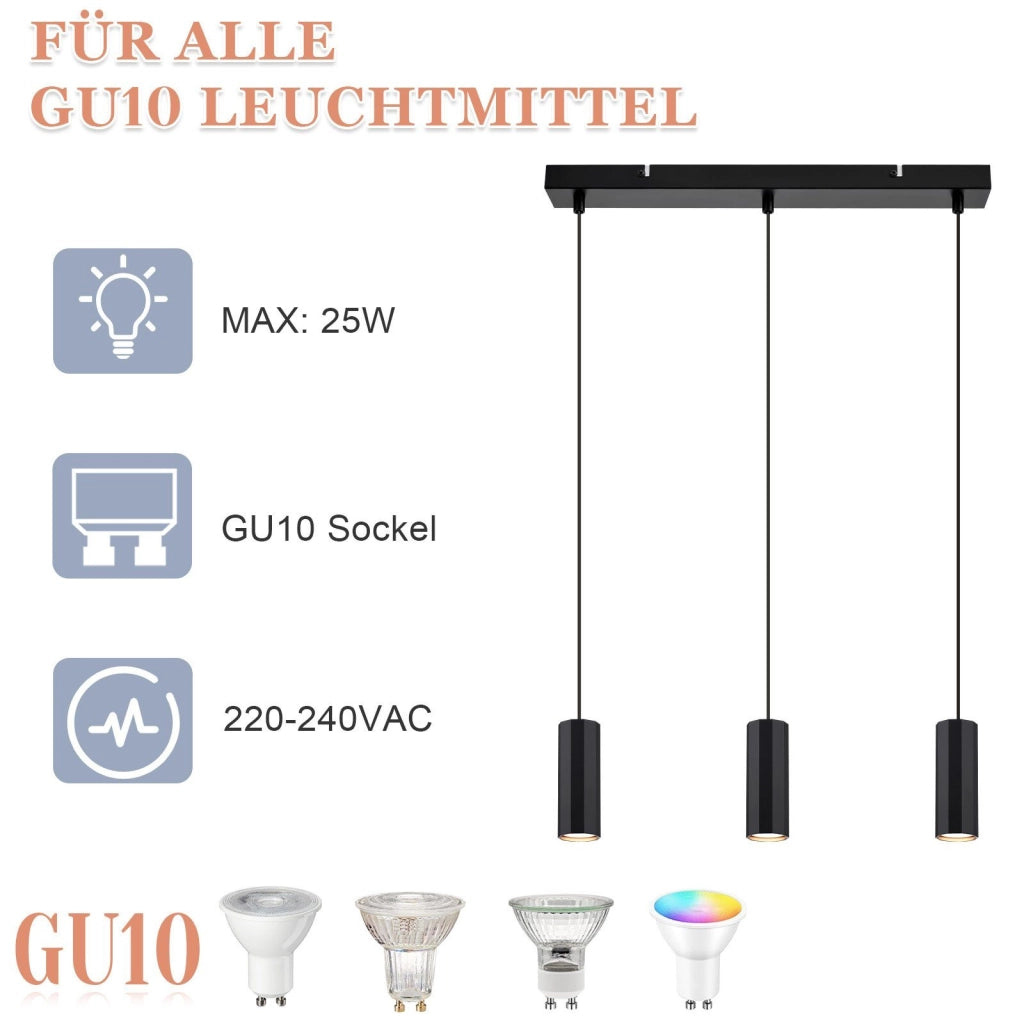 Lampada a sospensione ZMH 3 Luci nero in metallo diametro GU10  moderna industriale Per Sala da Pranzo soggiorno 44 cm