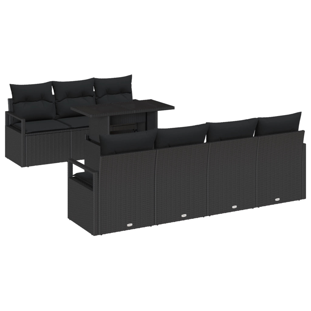 Set Divano da Giardino  da 8 pezzi con Cuscini Nero Rattan Polietilene