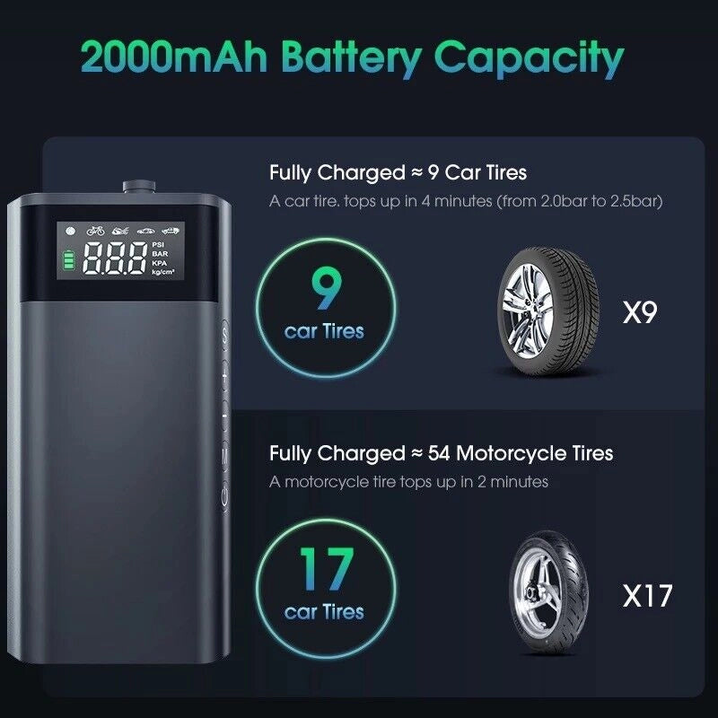 Compressore ad Aria Portatile a Batterie Gonfiatore Pompa Per Auto Moto Bici