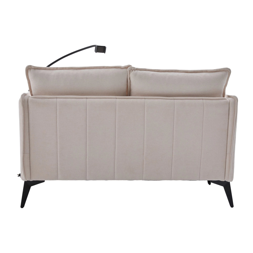 Divano 2 Posti con Tasche Laterali e Supporto per Telefono Regolabile in Ciniglia Beige 127 × 69 × 66 cm