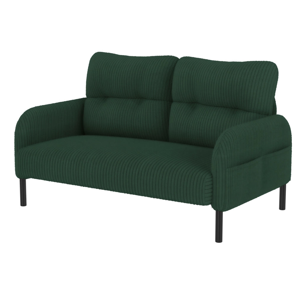 Set divano due posti, poltrona e pouf in velluto a coste verde smeraldo, modulare e confortevole