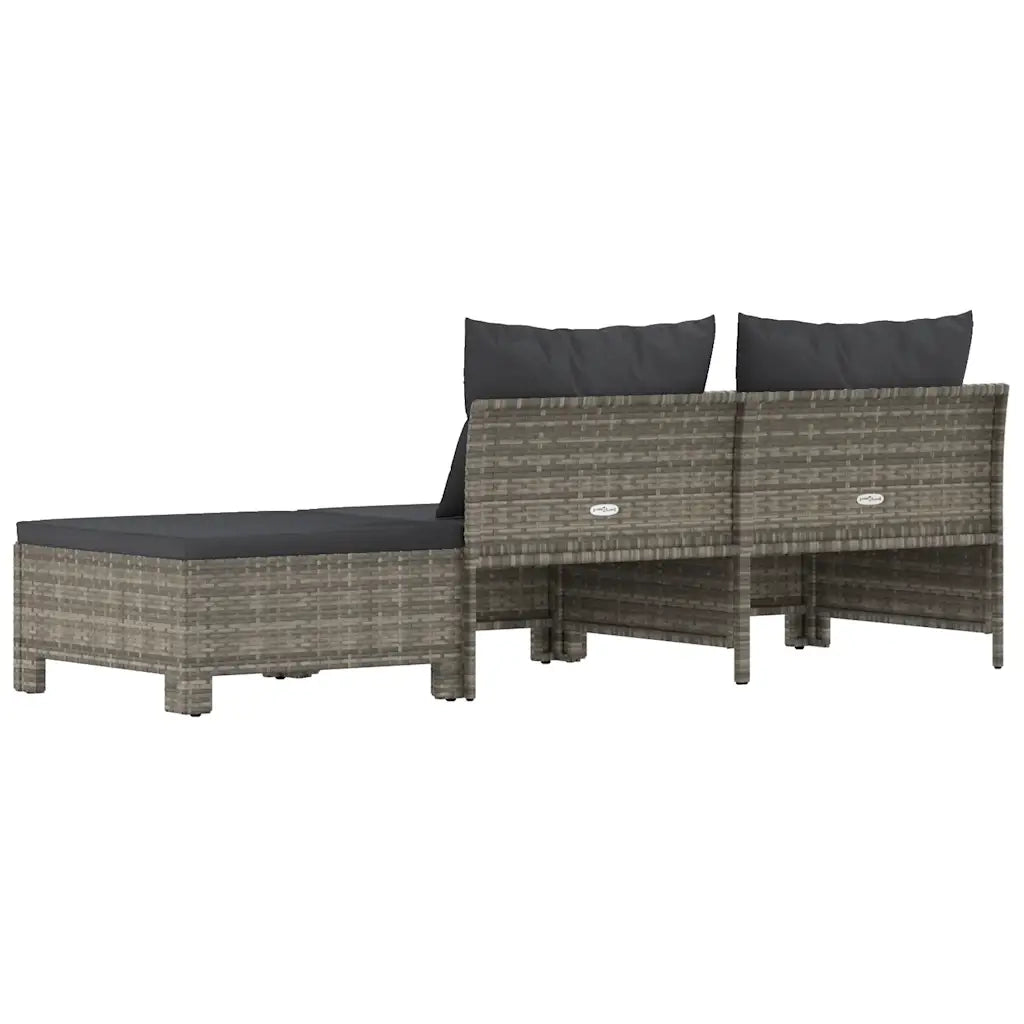 Set da giardino 3 pezzi con cuscini grigio in polyrattan 362692
