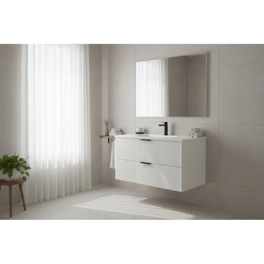 Set da bagno NOXERA 80 cm – Mobile sottolavabo sospeso bianco alpino opaco con piano per lavabo
