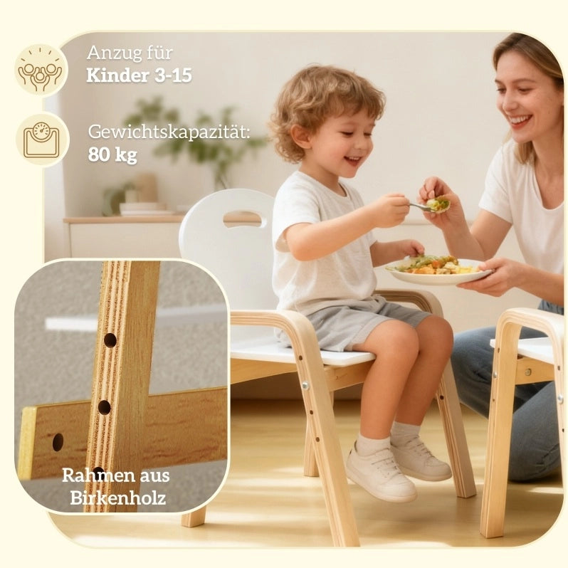 Set di 2 sedie per bambini regolabili in legno bianco