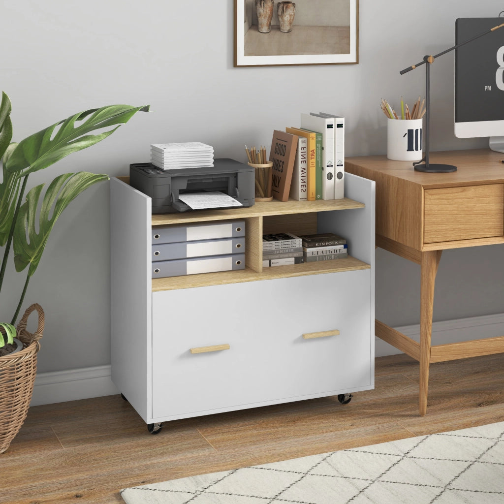 Armadio Archivador con Ruedas e Ante Scorrevoli ¨C zephmum ¨C Bianco e Rovere 76x40x75.5 cm