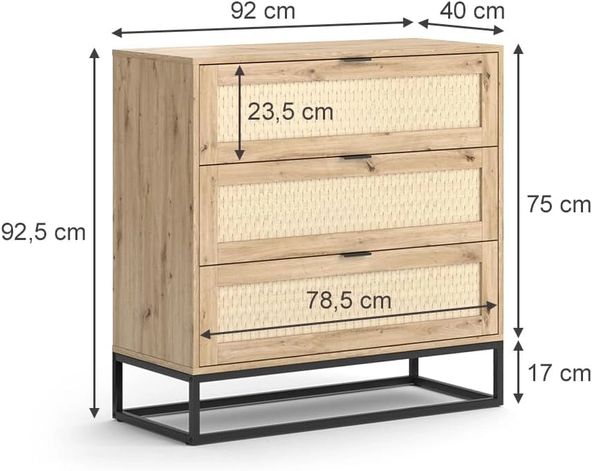 Cassettiera Natal, Marrone, 92 x 92.5 cm con 3x cassetti, adatto come superficie d'appoggio per accessori da soggiorno