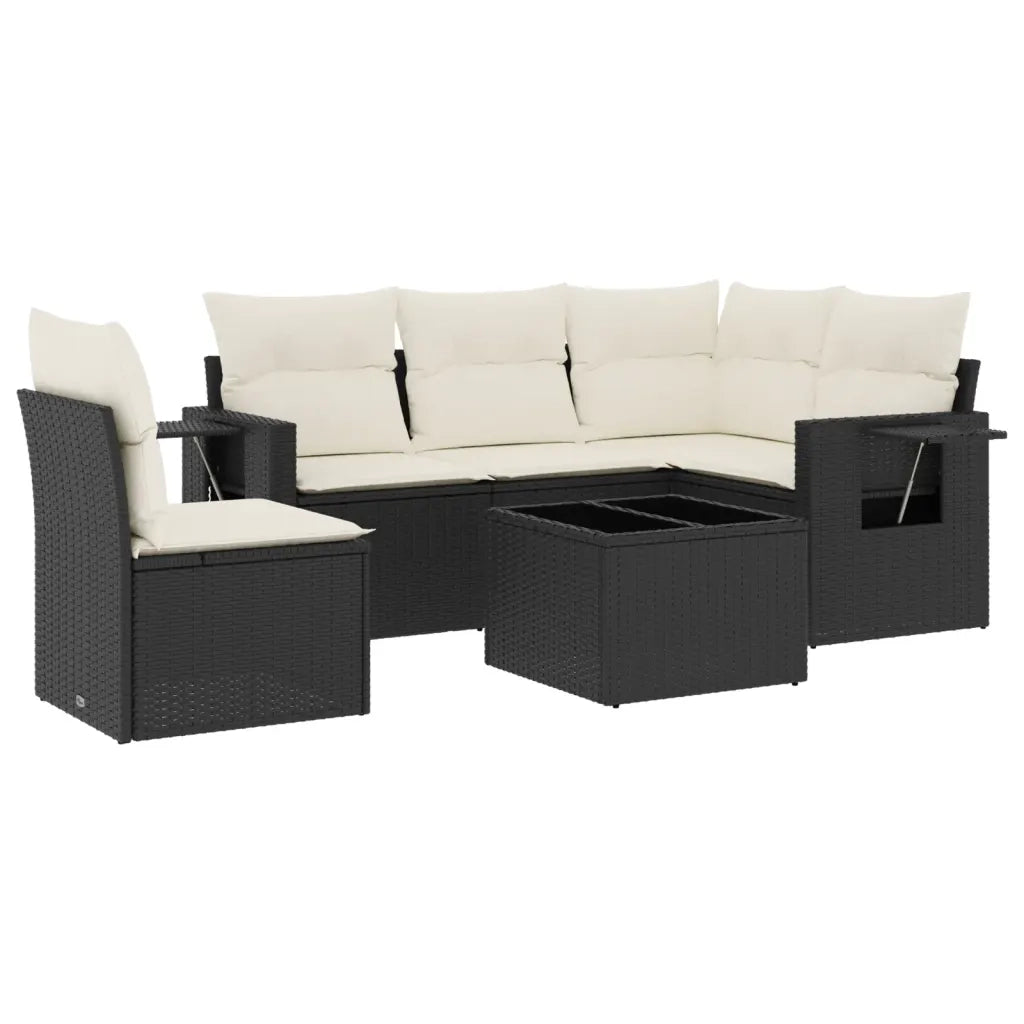 Set Divano da Giardino 6 pz con Cuscini Nero in Polyrattan 3220175
