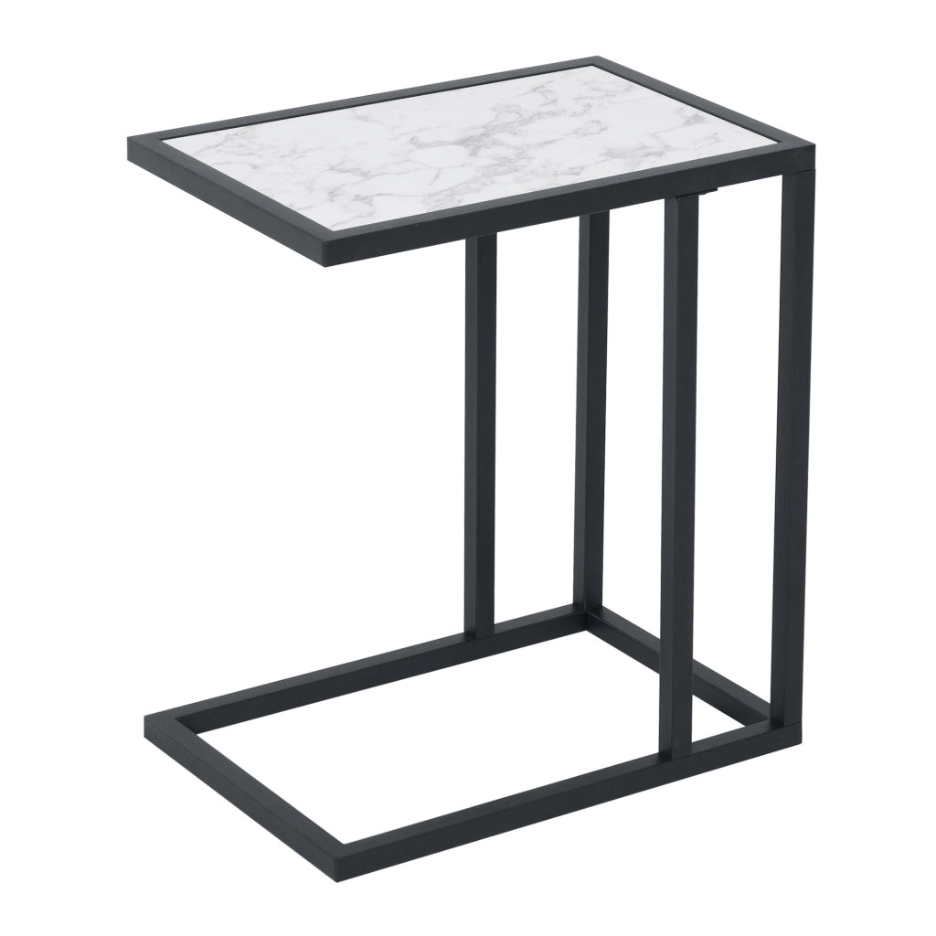 Tavolino da salotto moderno ¨C ZephMum ¨C Bianco, effetto marmo e metallo 45x30x51,5 cm