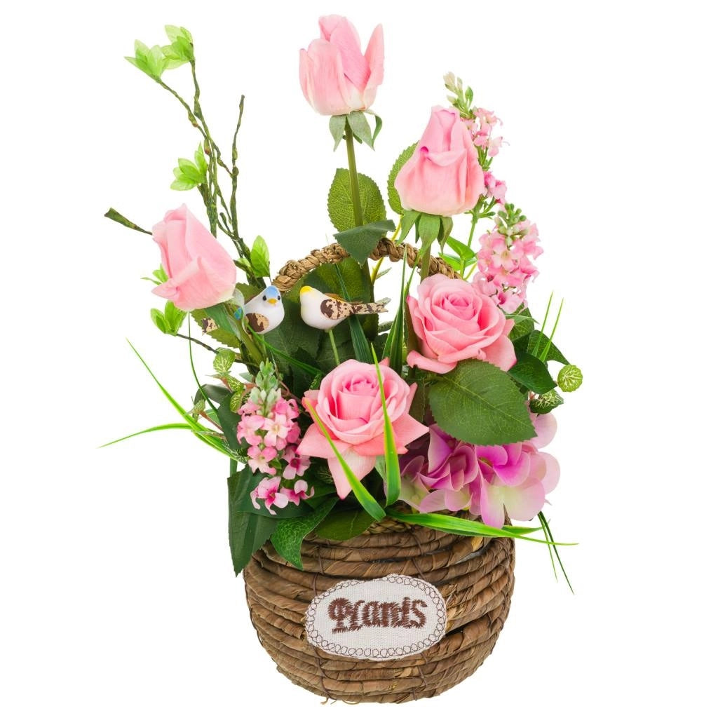Cesto in corda con mazzo di fiori 26x26x50h