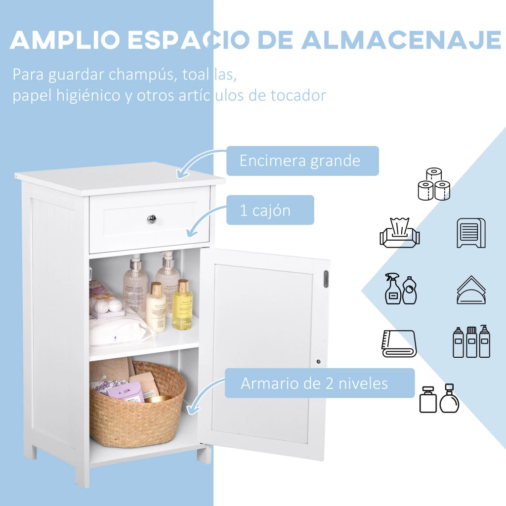 Armadietto Bagno con Cassetto e Ripiano Aggiustabile ¨C Zephmum ¨C 43x34x77 cm Bianco