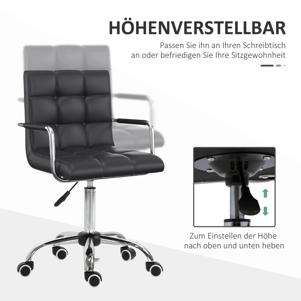 Sedia da ufficio girevole imbottita con altezza regolabile, braccioli e ruote per computer in PVC nero 46 × 61 cm