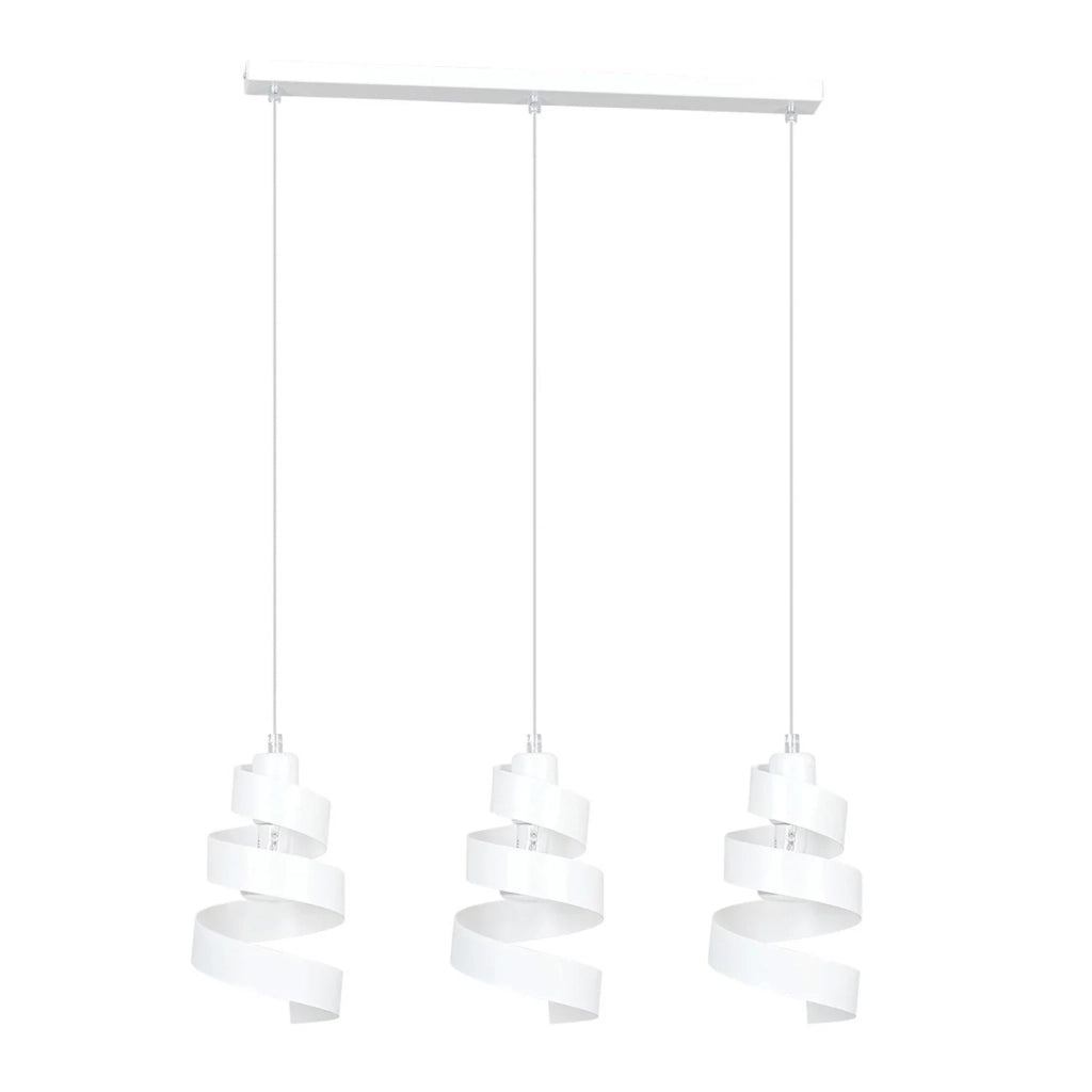 Lampadario Moderno 3 Luci Tristano In Acciaio Bianco Con Fasce A Spirale