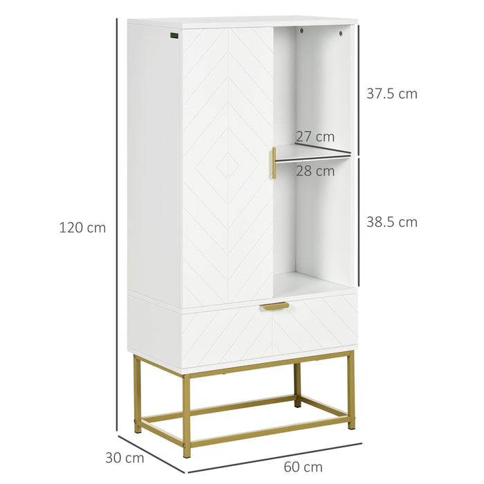 Mobiletto Bagno 60x30x120 cm in MDF e Acciaio Bianco