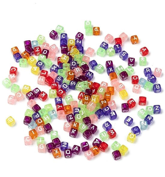 Set di perle 200 pezzi - 6mm cubo con lettera - perle di acrilico - gioielli da fai da te - bracciale/ collana/ orecchini - leggero e colorato - perle con lettere