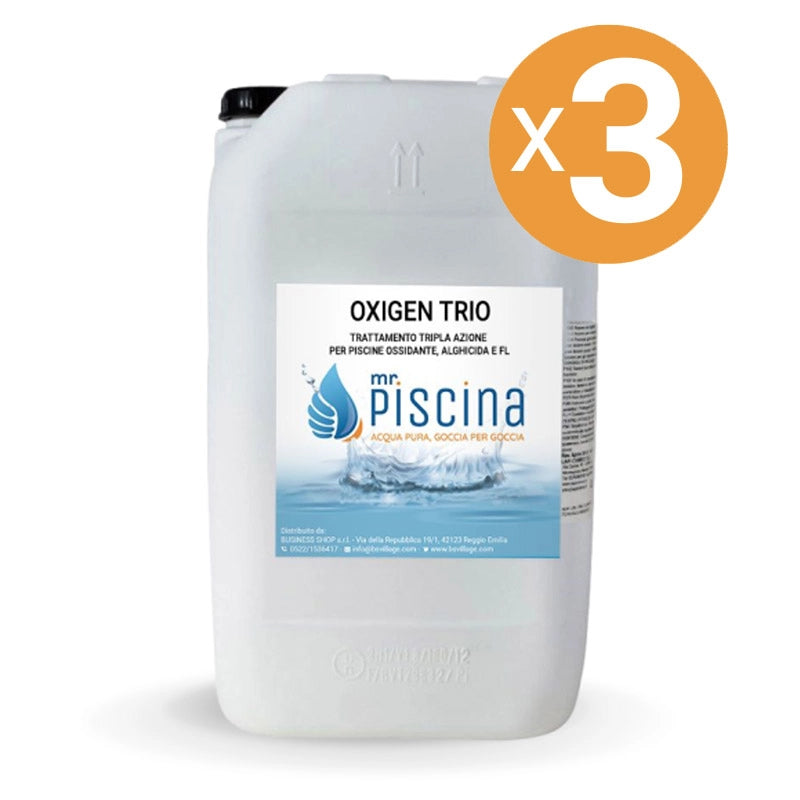 Ossigeno liquido OXIGEN TRIO tripla azione ossidante, alghicida e flocculante Quantità confezione: 3 confezioni