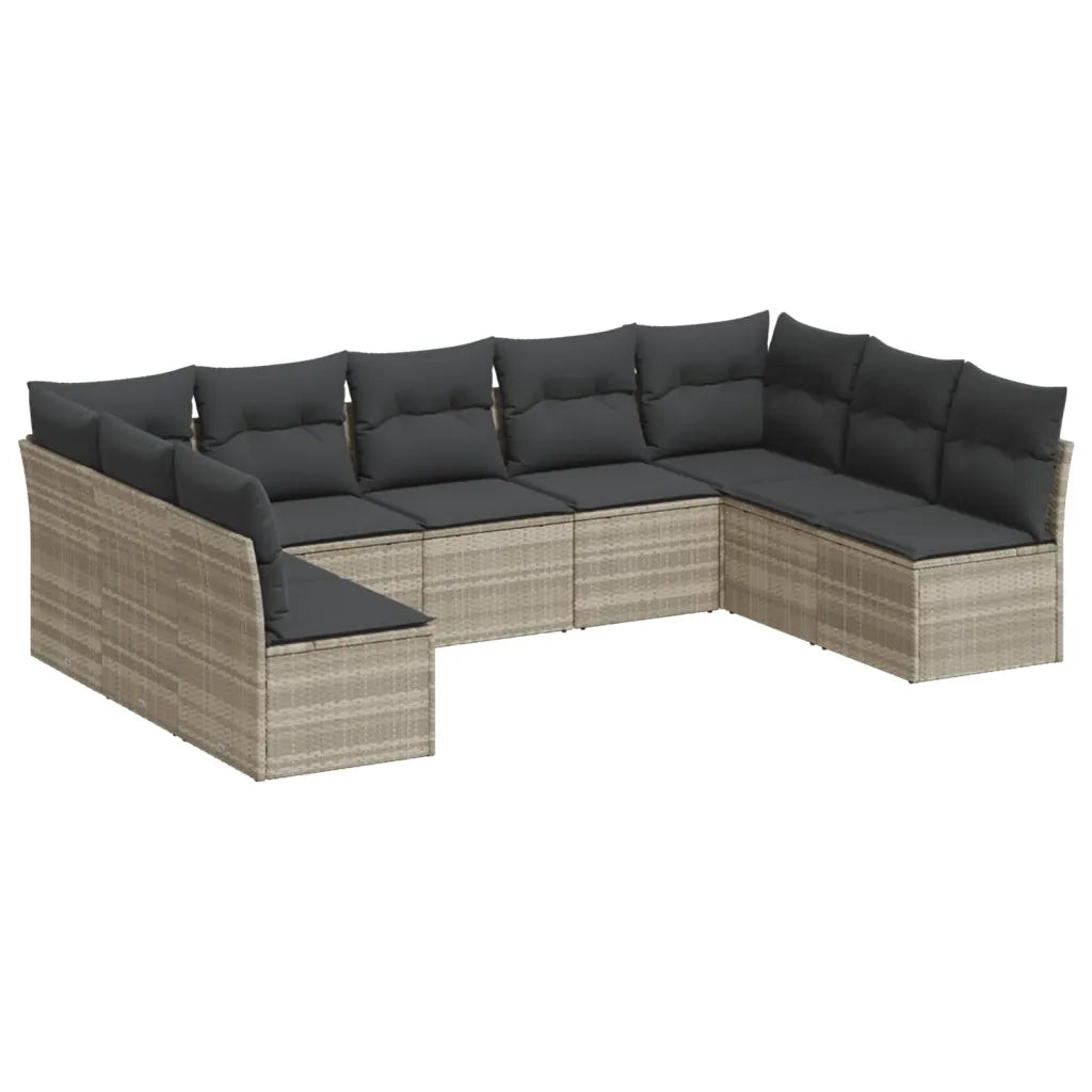 Set Divano da Giardino 9pz con Cuscini Grigio Chiaro Polyrattan 3218072