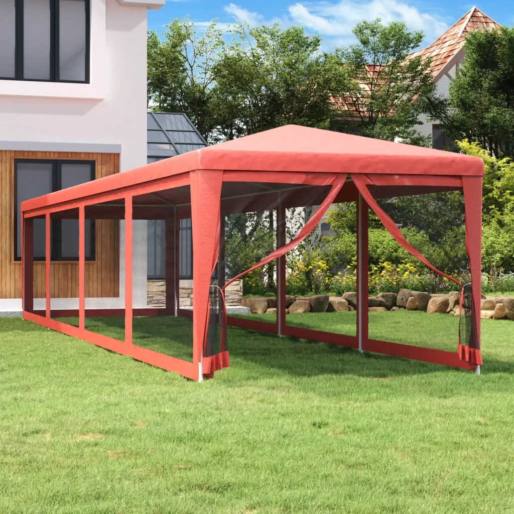 Tenda per Feste con 10 Pareti Laterali in Rete-Tenda da campeggio Rossa 3x12m HDPE