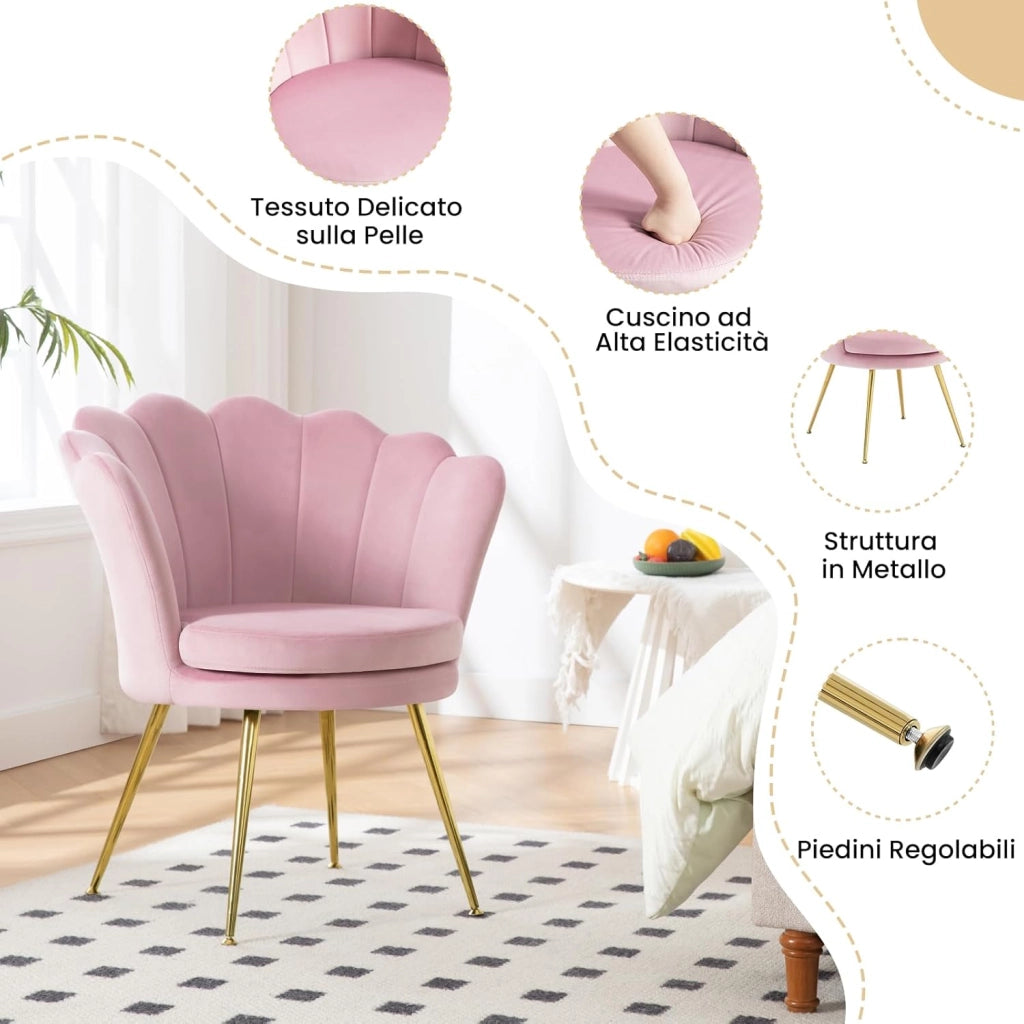 Poltrona Relax a Forma di Petalo, Poltrona Reclinabile per Camera da Letto, Salotto, con Gambe in Metallo, Portata 150 kg, Rosa