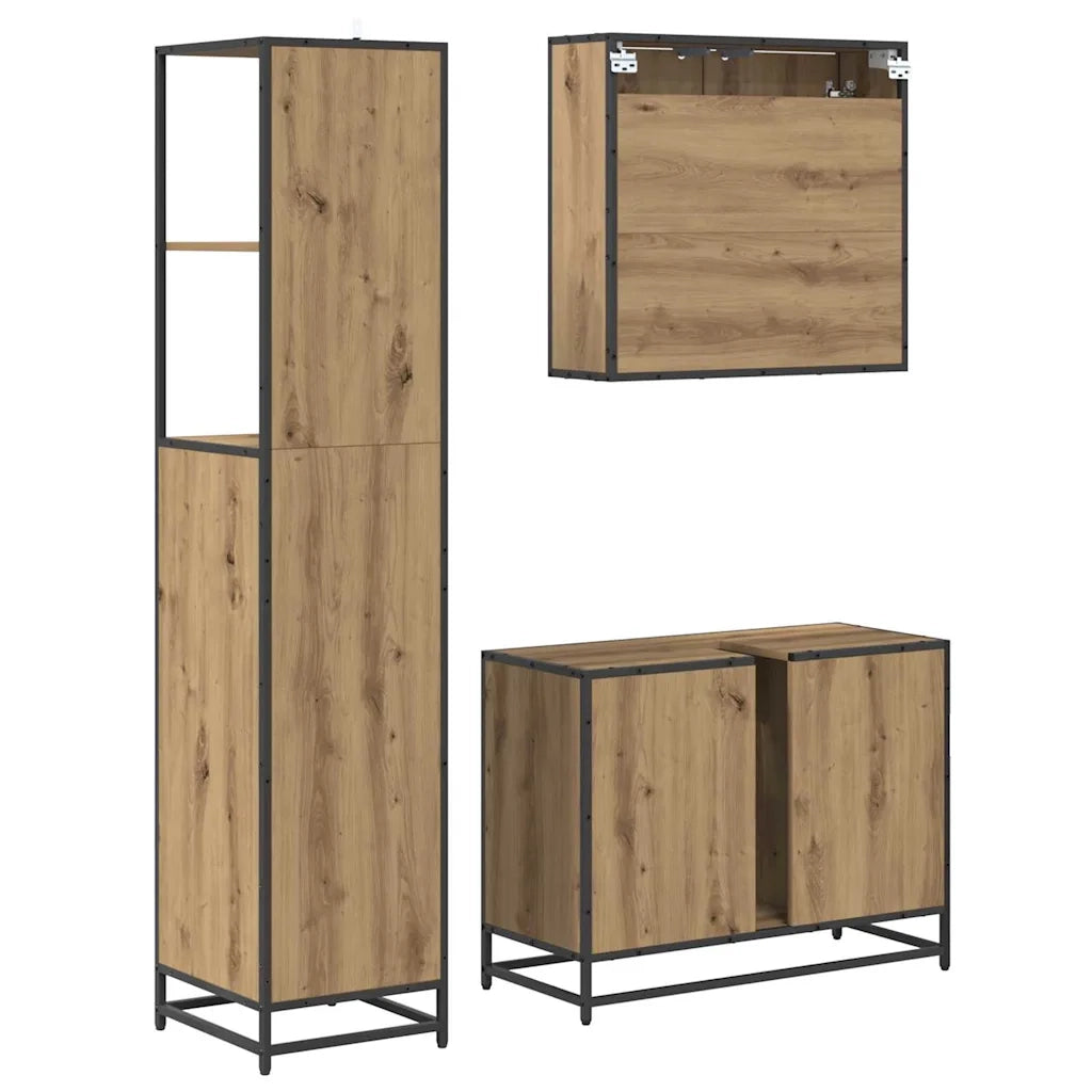 Set di mobili per il bagno con porta 3 pcs Rovere artigianale 3402421