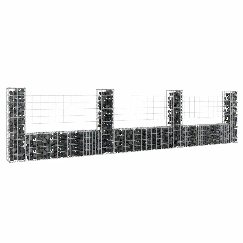 Cesto Gabbione a U con 4 Pali in Ferro 380x20x100 cm 151277